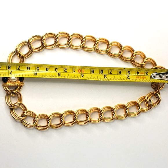 Vintage Signed Chunky Chain Double Link Collar Necklace with Pearl Accents - Picture 7 of 8